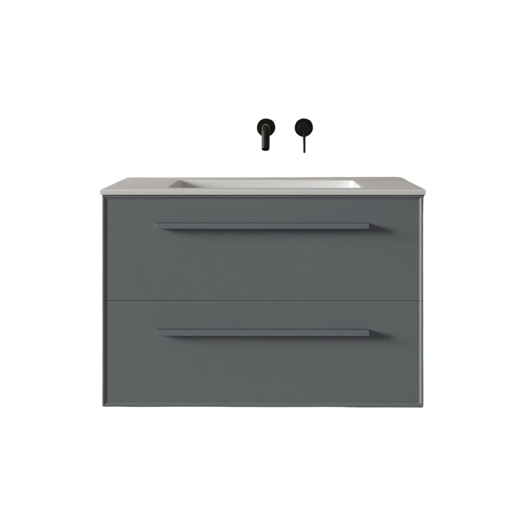 Missoni 800mm Wall Mounted Vanity Unit with Stone Resin Basin – Matt Dove Grey Bathroom Cabinet with Soft Close Doors & Overflow