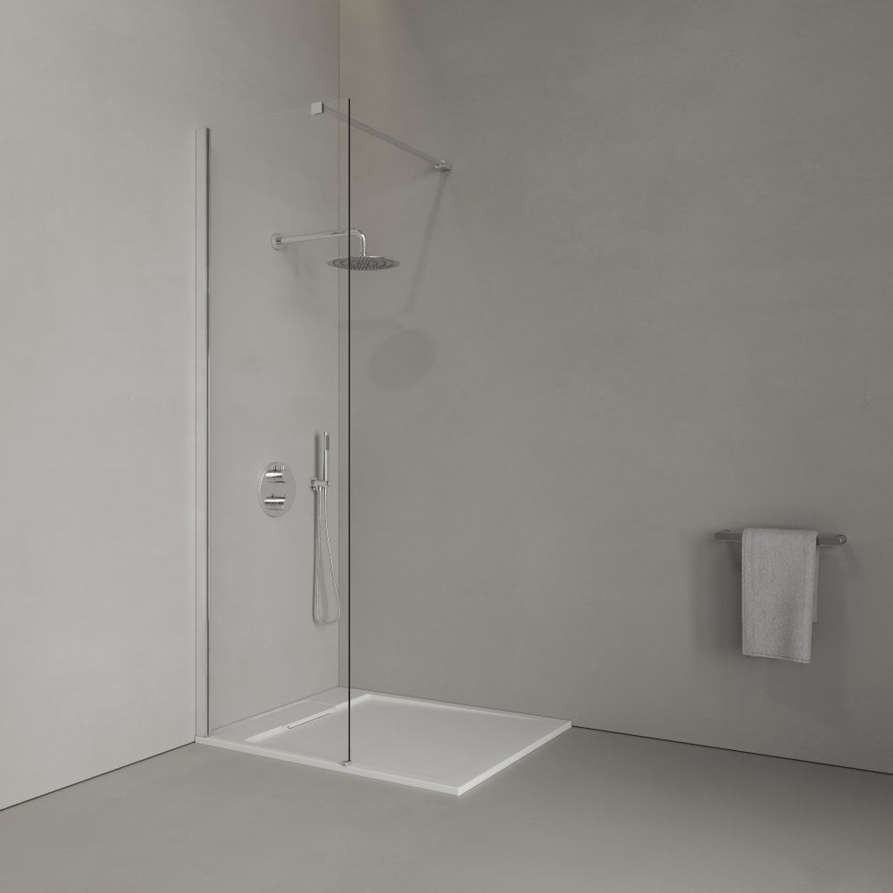 Modern Matt Black & Matt White Walk-In Shower Enclosure Kit A with 8mm Toughened Glass, Shower Tray & Fixings
