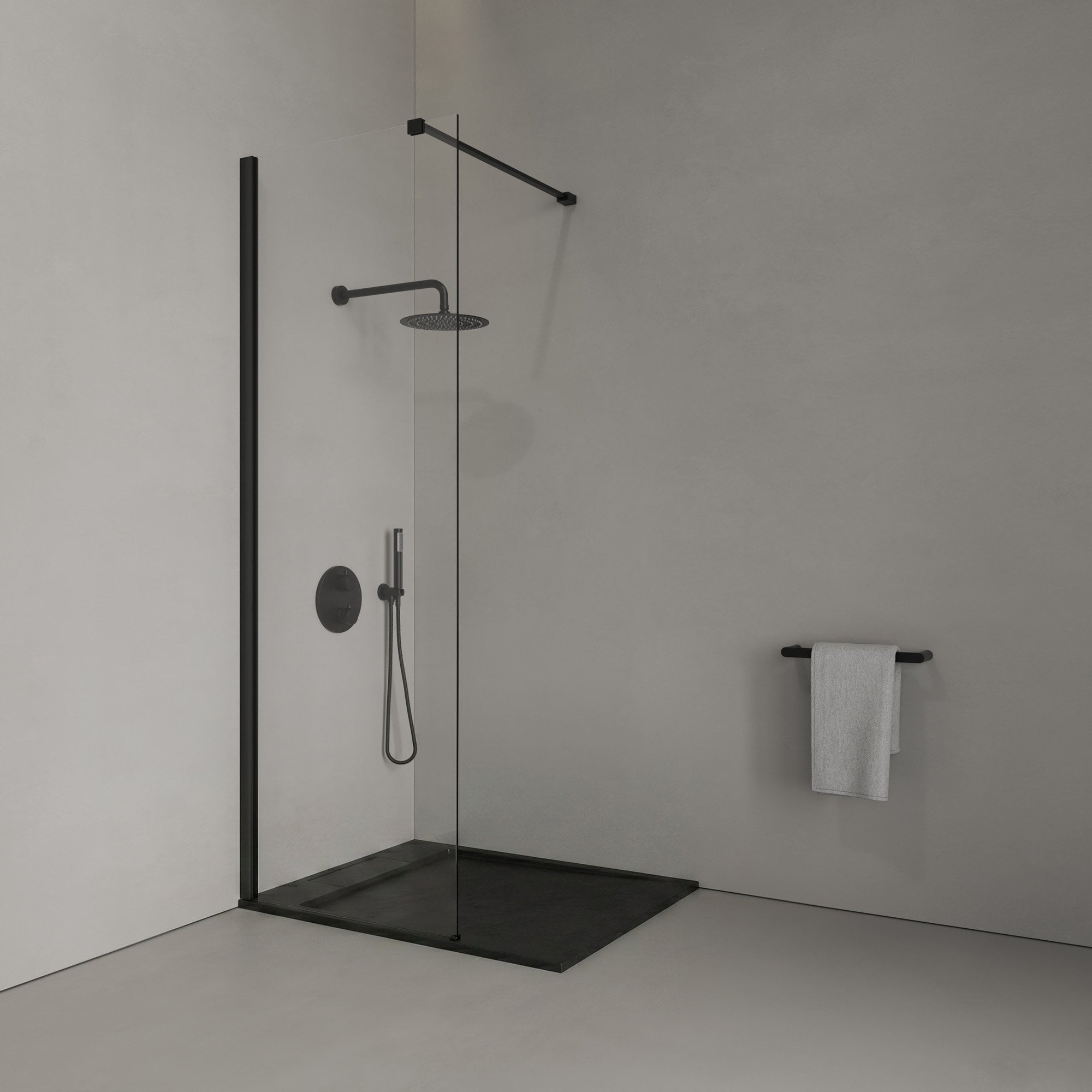 Matt Black Walk-In Shower Enclosure Kit A with Shower Tray, Toughened Glass Screen & Lifetime Guarantee