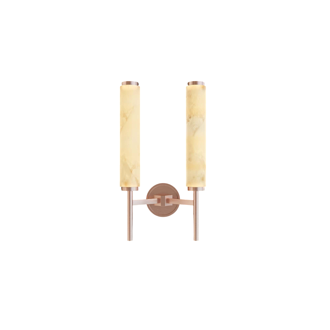 Nosa Orlo Alabaster Dual Column Brushed Copper LED Wall Sconce 480mm – IP44 Bathroom Wall Light