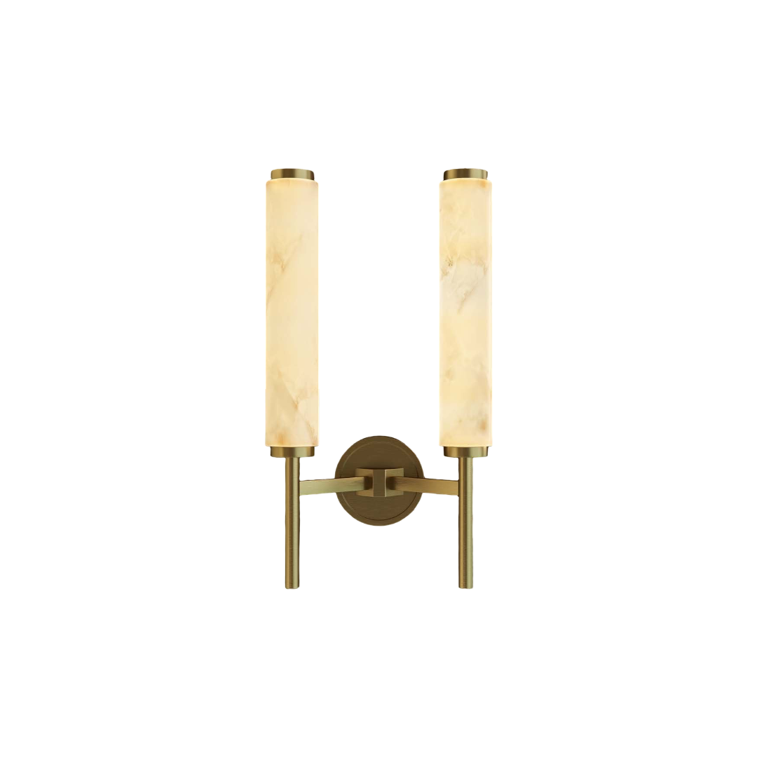 Nosa Orlo Alabaster Dual Column LED Wall Sconce Brushed Gold Finish 480mm IP44