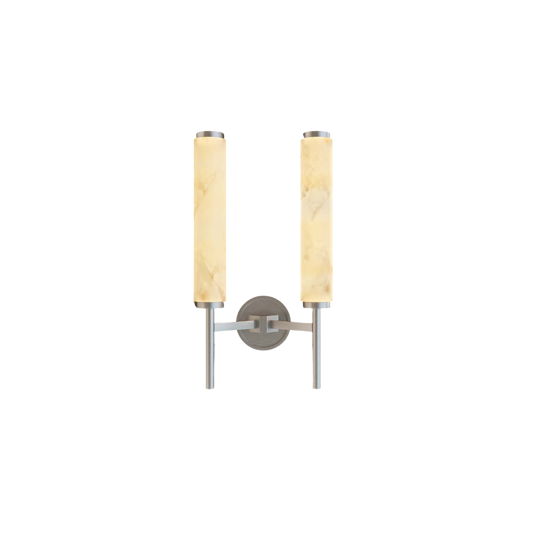 Nosa Orlo Alabaster Dual Column LED Wall Sconce Brushed Nickel Finish 480mm
