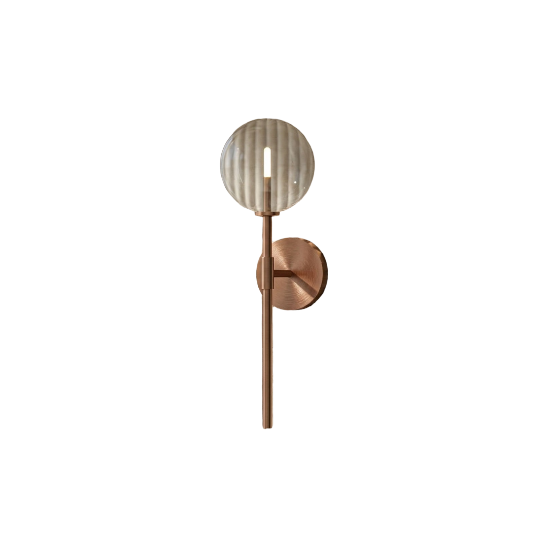 Solara Brushed Copper Globe Glass Wall Sconce Light – 500mm Modern Bathroom Wall Lamp