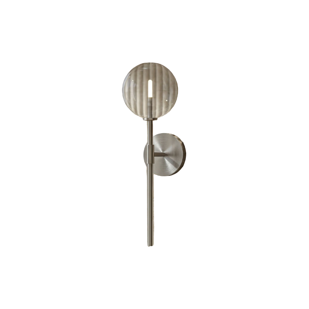 Nosa Solara Globe Glass Wall Sconce Light - Brushed Nickel Finish, 500mm Bathroom Wall Lamp with IP44 Rating