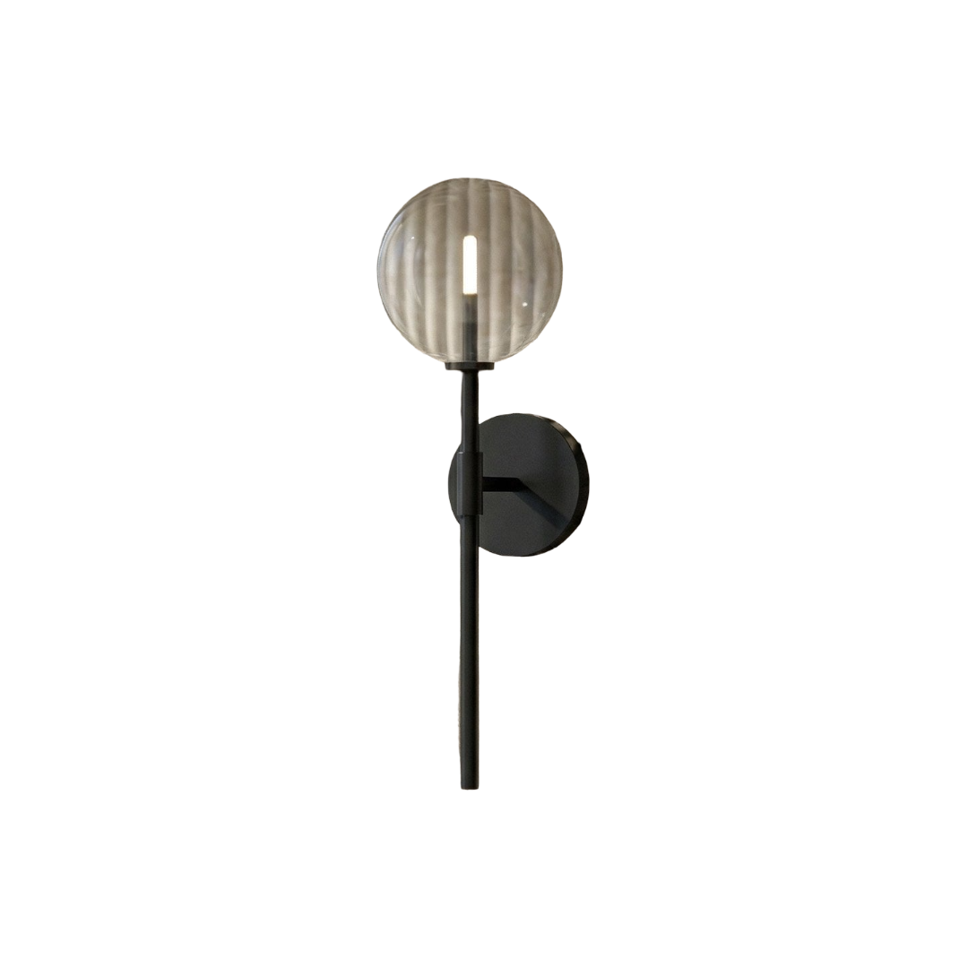 Solara Globe Glass Wall Sconce - Matt Black Bathroom Wall Light 500mm
