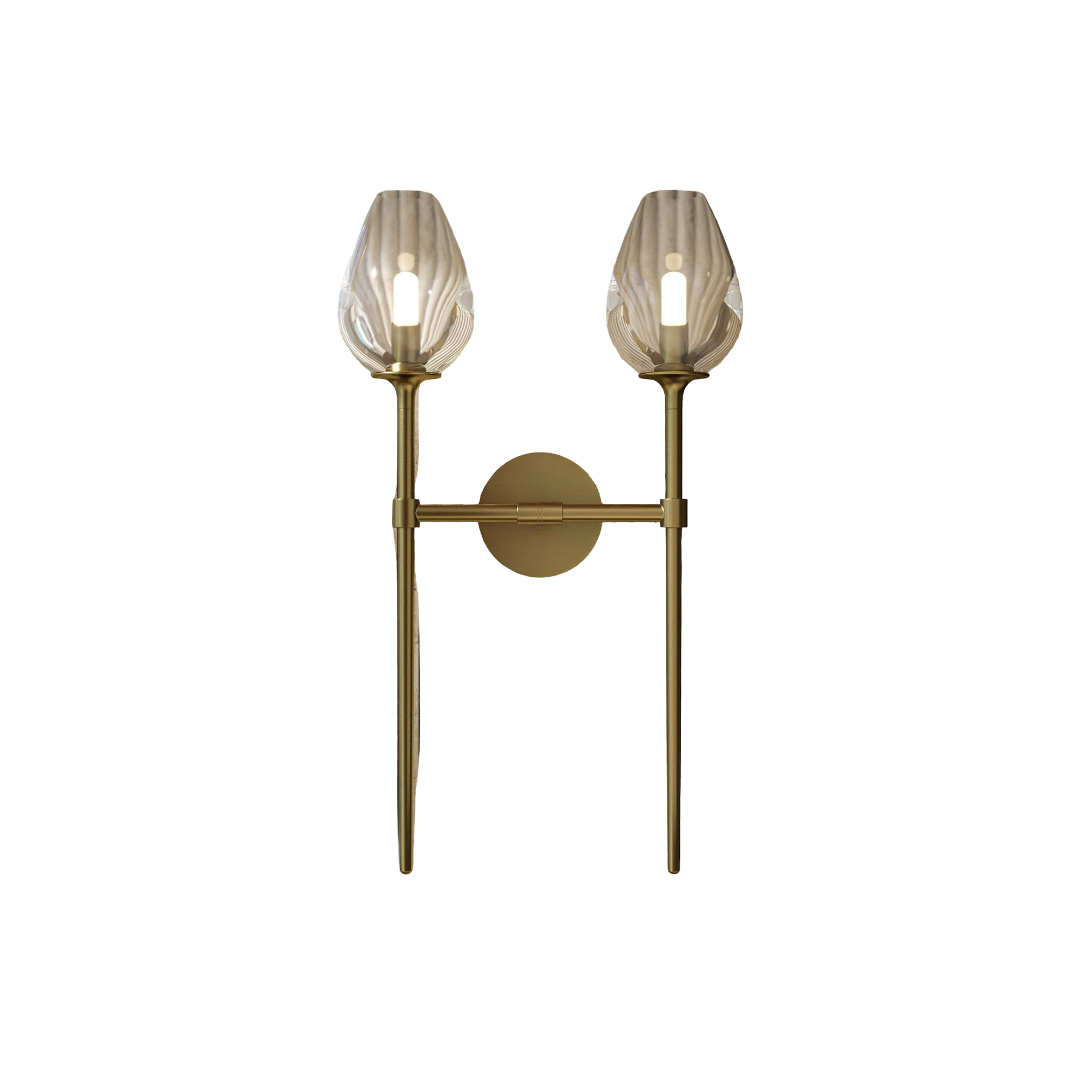 Nôsa Vitre Brushed Gold Hand-Blown Glass Double Wall Sconce Light 610mm
